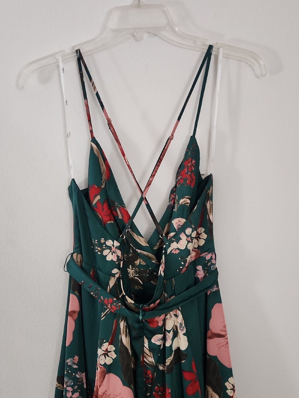 Lulu's Emerald Green Floral Wrap Maxi Dress with Pink & Red Accents - Picture 7 of 12